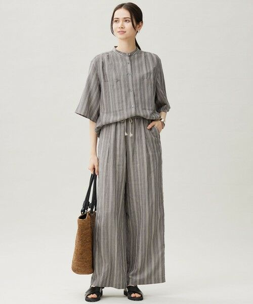 L size ONWARD(大きいサイズ) / エルサイズオンワード シャツ・ブラウス | 【セットアップ対応】リネンビスコースストライプ シャツ | 詳細4