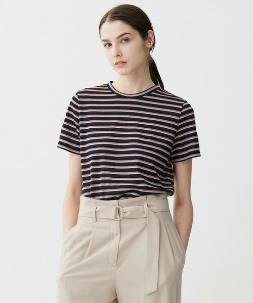 L size ONWARD(大きいサイズ)/エルサイズオンワード 【洗える】 シアーマルチボーダー カットソー モノトーンベース系 L L size ONWARD(大きいサイズ)/エルサイズオンワード 【洗える】 シアーマルチボーダー カットソー モノトーンベース系 L