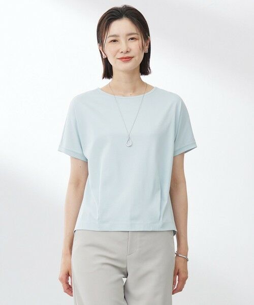 L size ONWARD(大きいサイズ)/エルサイズオンワード 【WEB限定カラーあり・洗える】コットンスムース フレンチスリーブ カットソー アクアグリーン系 T15