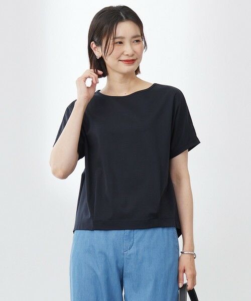 L size ONWARD(大きいサイズ)/エルサイズオンワード 【WEB限定カラーあり・洗える】コットンスムース フレンチスリーブ カットソー ネイビー系 T15 L size ONWARD(大きいサイズ)/エルサイズオンワード 【WEB限定カラーあり・洗える】コットンスムース フレンチスリーブ カットソー ネイビー系 T15