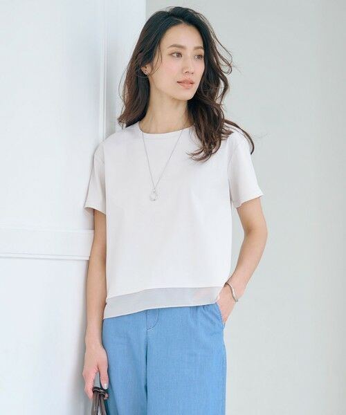 L size ONWARD(大きいサイズ)/エルサイズオンワード 【WEB限定カラーあり・洗える】コットンスムース シアーデザイン カットソー グレージュ系 T13 L size ONWARD(大きいサイズ)/エルサイズオンワード 【WEB限定カラーあり・洗える】コットンスムース シアーデザイン カットソー グレージュ系 T13