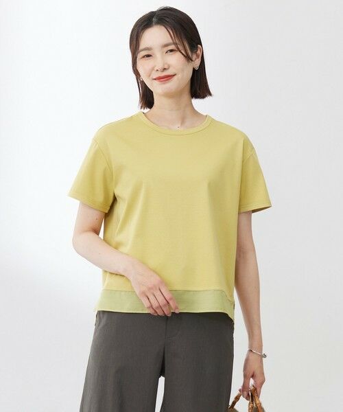 L size ONWARD(大きいサイズ)/エルサイズオンワード 【WEB限定カラーあり・洗える】コットンスムース シアーデザイン カットソー ピスタチオ系 T15 L size ONWARD(大きいサイズ)/エルサイズオンワード 【WEB限定カラーあり・洗える】コットンスムース シアーデザイン カットソー ピスタチオ系 T15