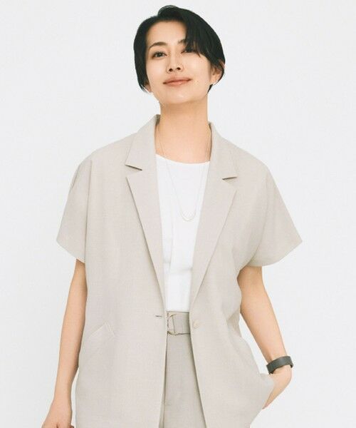 L size ONWARD(大きいサイズ)/エルサイズオンワード 【カタログ掲載・セットアップ対応・接触冷感・UVカット・吸水速乾・抗菌防臭・洗える】ハイカウントモクロディ トップス オフホワイト 44