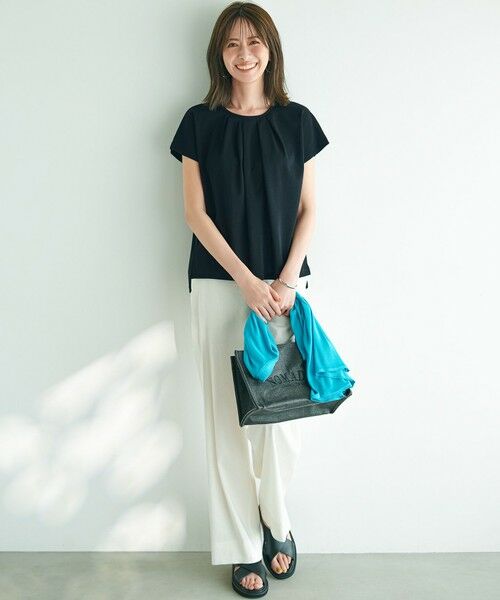 L size ONWARD(大きいサイズ) / エルサイズオンワード カットソー | 【接触冷感/洗える】ツイストコットンプレーティング タックデザイン カットソー | 詳細6