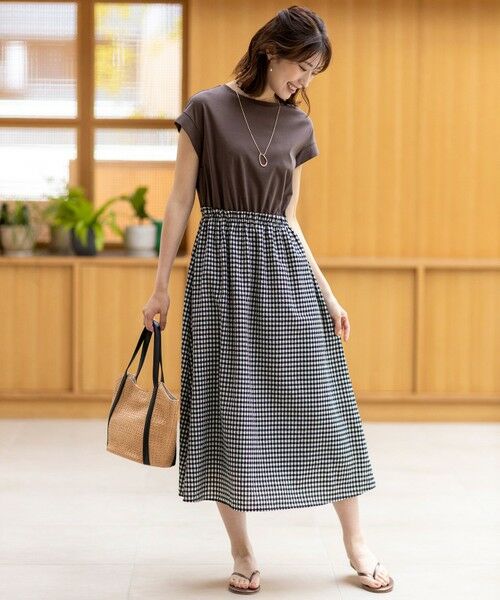 L size ONWARD(大きいサイズ) / エルサイズオンワード ロング・マキシ丈ワンピース | 【洗える】チェックドッキング ワンピース | 詳細7