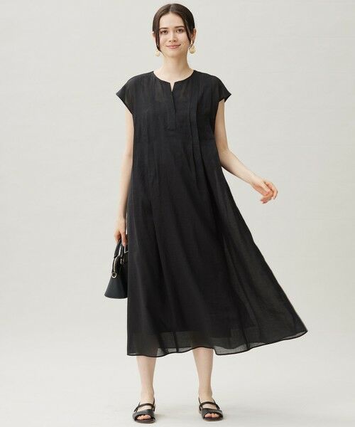 L size ONWARD(大きいサイズ) / エルサイズオンワード ロング・マキシ丈ワンピース | 【17号サイズまで展開・カタログ掲載・接触冷感・洗える】シアーラミーローンフレンチスリーブ ワンピース | 詳細5