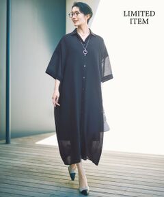 L size ONWARD(大きいサイズ) / エルサイズオンワード ミニ丈・ひざ丈ワンピース | 【カタログ掲載・WEB限定・接触冷感・洗える】シアーラミーローンシャツ ワンピース