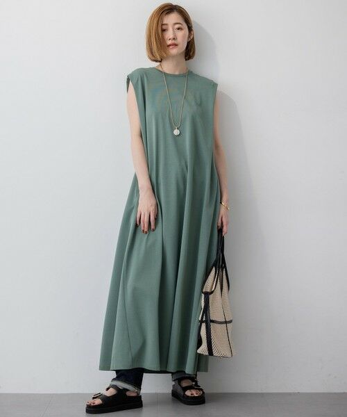 L size ONWARD(大きいサイズ) / エルサイズオンワード ロング・マキシ丈ワンピース | 【Oggi8月号掲載/接触冷感/洗える】ツイストコットンプレーティング スリーブレスワンピース | 詳細13