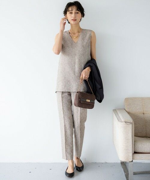 L size ONWARD(大きいサイズ) / エルサイズオンワード セットアップ | 【一部店舗限定/洗える】リネンライクジャカード セットアップ(グレージュ系)