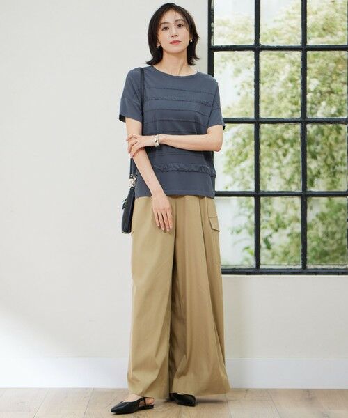 L size ONWARD(大きいサイズ) / エルサイズオンワード その他パンツ | 【カタログ掲載・接触冷感・UVカット・洗える】デニムライクボトムフレアワイド パンツ | 詳細4