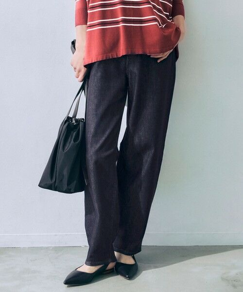 L size ONWARD(大きいサイズ) / エルサイズオンワード デニムパンツ | 【19号サイズまで展開】ウスカルデニムダーツカーブ パンツ(インディゴ)