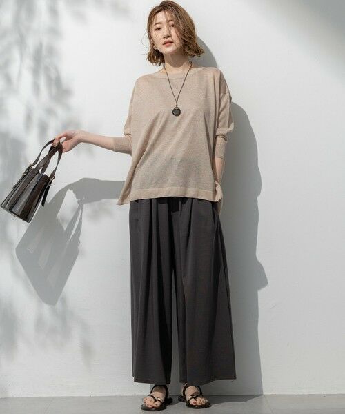 L size ONWARD(大きいサイズ) / エルサイズオンワード その他パンツ | 【接触冷感/洗える】ツイストコットンプレーティング ワイド パンツ | 詳細7