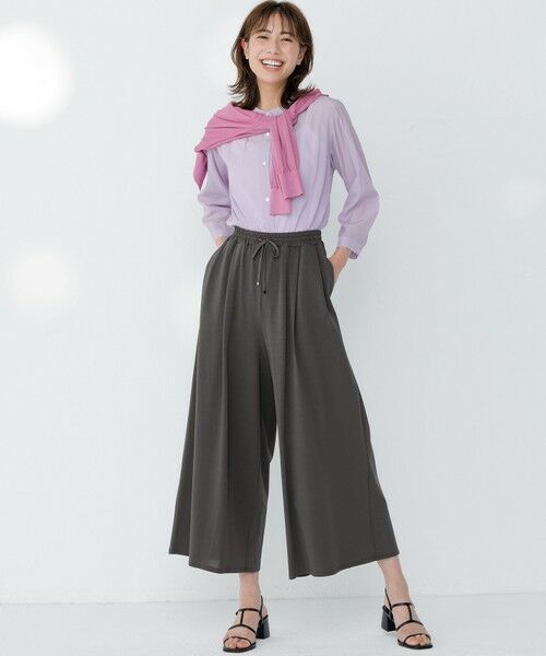 L size ONWARD(大きいサイズ) / エルサイズオンワード その他パンツ | 【接触冷感/洗える】ツイストコットンプレーティング ワイド パンツ | 詳細1