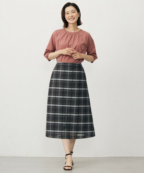 L size ONWARD(大きいサイズ) / エルサイズオンワード ミニ・ひざ丈スカート | 【洗える】シアーチェック スカート | 詳細1