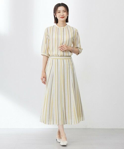 L size ONWARD(大きいサイズ) / エルサイズオンワード ミニ・ひざ丈スカート | 【洗える】ランダムストライプ スカート | 詳細4