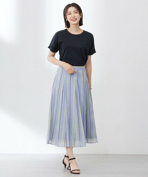 L size ONWARD(大きいサイズ) / エルサイズオンワード ミニ・ひざ丈スカート | 【洗える】ランダムストライプ スカート | 詳細11