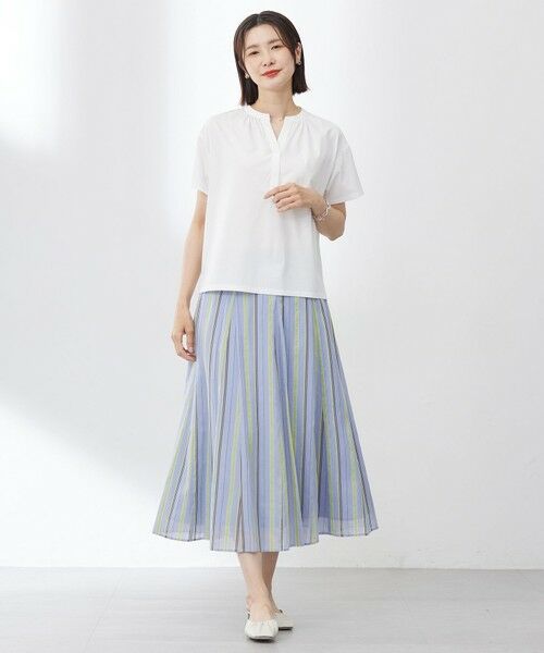 L size ONWARD(大きいサイズ) / エルサイズオンワード ミニ・ひざ丈スカート | 【洗える】ランダムストライプ スカート | 詳細9