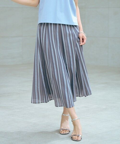 L size ONWARD(大きいサイズ)/エルサイズオンワード 【洗える】ランダムストライプ スカート ネイビーストライプ系 T13 L size ONWARD(大きいサイズ)/エルサイズオンワード 【洗える】ランダムストライプ スカート ネイビーストライプ系 T13