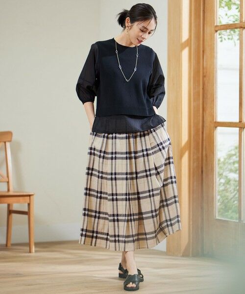 L size ONWARD(大きいサイズ) / エルサイズオンワード ミニ・ひざ丈スカート | 【カタログ掲載・洗える】シアーブライトチェック スカート | 詳細3