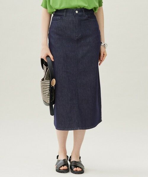 L size ONWARD(大きいサイズ)/エルサイズオンワード 【19号サイズまで展開・洗える】ウスカルデニムAライン スカート インディゴ 48