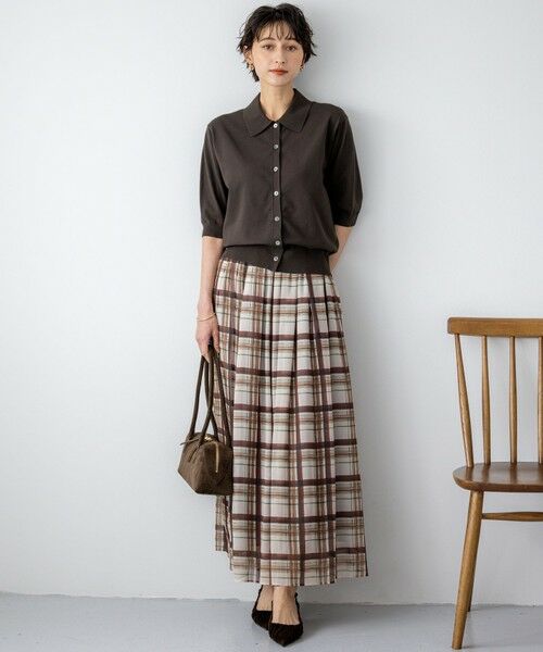 L size ONWARD(大きいサイズ) / エルサイズオンワード ミニ・ひざ丈スカート | 【WEB&一部店舗限定/洗える】手書き風チェックプリント ギャザー スカート | 詳細3