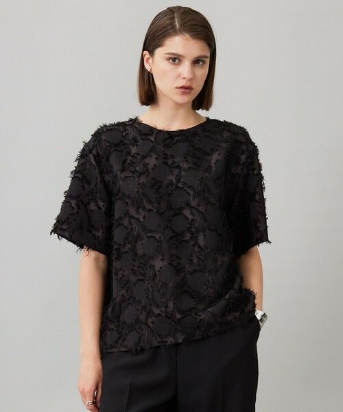 L size ONWARD(大きいサイズ)/エルサイズオンワード 【洗える】 ヘアリーシアージャカード ブラウス ブラック系 42