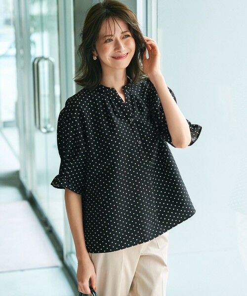 L size ONWARD(大きいサイズ) / エルサイズオンワード シャツ・ブラウス | 【WEB&一部店舗限定/洗える】ドットプリント サッカー ブラウス(ブラック系)