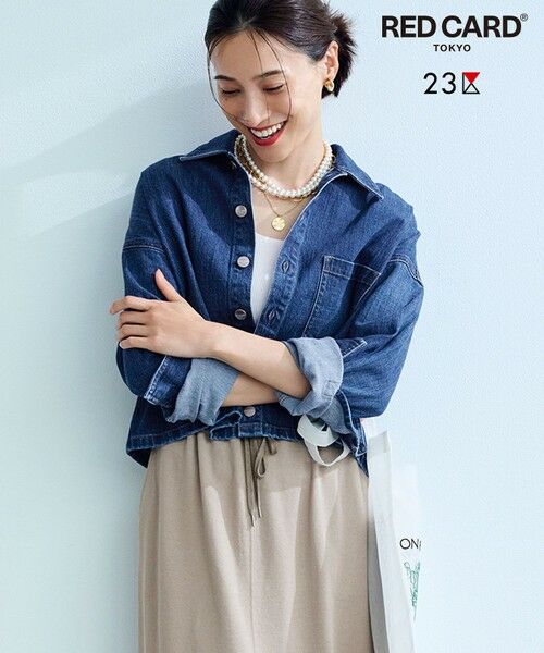 L size ONWARD(大きいサイズ)/エルサイズオンワード 【見上愛さん着用/RED CARD TOKYO×23区】クロップド デニム ジャケット ミッドブルー 50