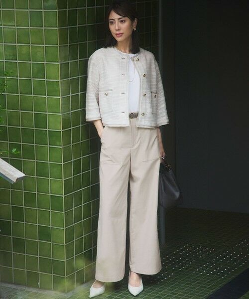 L size ONWARD(大きいサイズ) / エルサイズオンワード ノーカラージャケット | サマーツイード 7分袖 ジャケット | 詳細6