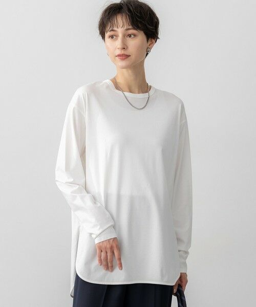 L size ONWARD(大きいサイズ)/エルサイズオンワード 【大好評素材/洗える】コットンベアジャージー ロング Tシャツ ホワイト系 48 L size ONWARD(大きいサイズ)/エルサイズオンワード 【大好評素材/洗える】コットンベアジャージー ロング Tシャツ ホワイト系 48