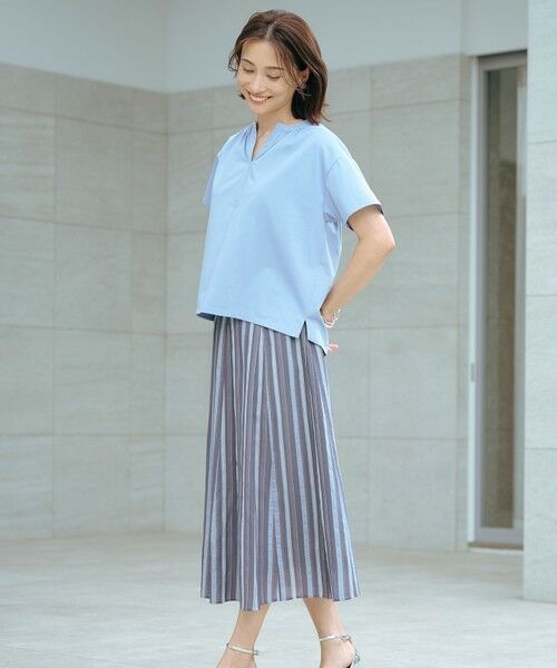 L size ONWARD(大きいサイズ) / エルサイズオンワード カットソー | 【洗える・接触冷感】プレーティングジャージー バンドカラー カットソー | 詳細10