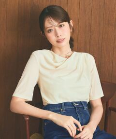 L size ONWARD(大きいサイズ) / エルサイズオンワード カットソー | 【洗える】シアーベロアドレープ Tシャツ