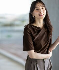 L size ONWARD(大きいサイズ) / エルサイズオンワード カットソー | 【洗える】シアーベロアドレープ Tシャツ