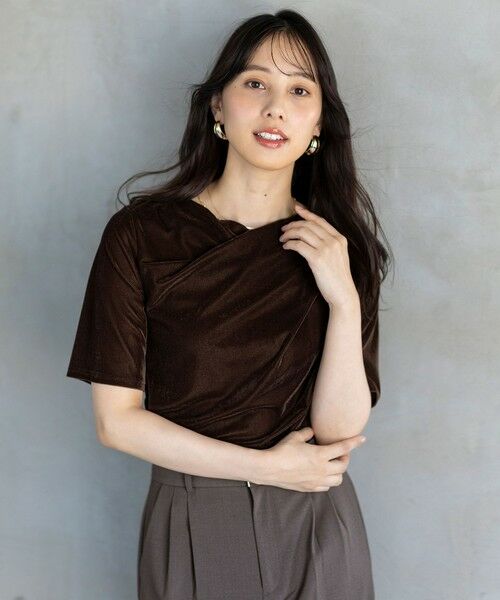 L size ONWARD(大きいサイズ) / エルサイズオンワード カットソー | 【洗える】シアーベロアドレープ Tシャツ | 詳細4
