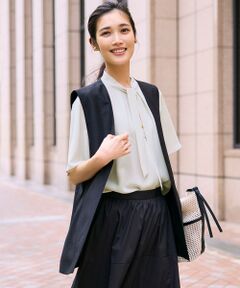 L size ONWARD(大きいサイズ) / エルサイズオンワード カットソー | 【UVカット/接触冷感/吸水速乾】ストレッチジョーゼット ボウタイ カットソー