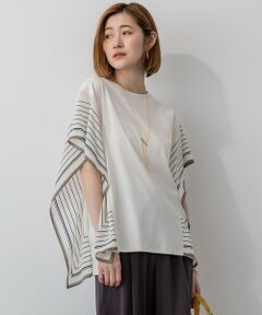 L size ONWARD(大きいサイズ) / エルサイズオンワード カットソー | 【汗じみ防止加工】スカーフプリントコンビ フレンチスリーブ カットソー