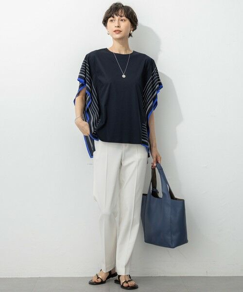 L size ONWARD(大きいサイズ) / エルサイズオンワード カットソー | 【汗じみ防止加工】スカーフプリントコンビ フレンチスリーブ カットソー | 詳細5