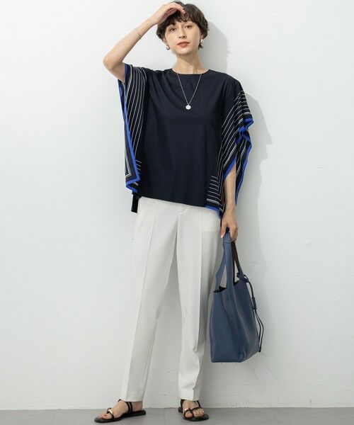 L size ONWARD(大きいサイズ) / エルサイズオンワード カットソー | 【汗じみ防止加工】スカーフプリントコンビ フレンチスリーブ カットソー | 詳細6