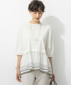 L size ONWARD(大きいサイズ) / エルサイズオンワード カットソー | 【汗じみ防止加工】スカーフプリントコンビ ヘムデザイン チュニック