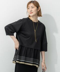 L size ONWARD(大きいサイズ) / エルサイズオンワード カットソー | 【汗じみ防止加工】スカーフプリントコンビ ヘムデザイン チュニック