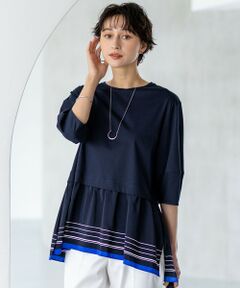 L size ONWARD(大きいサイズ) / エルサイズオンワード カットソー | 【汗じみ防止加工】スカーフプリントコンビ ヘムデザイン チュニック