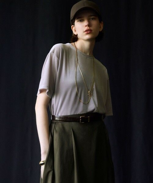 L size ONWARD(大きいサイズ)/エルサイズオンワード 【洗える】シアーベロア リラックス Tシャツ ライトグレー系 46