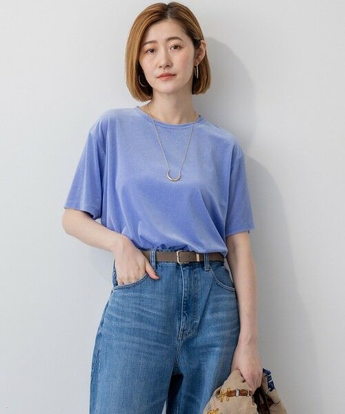 L size ONWARD(大きいサイズ)/エルサイズオンワード 【洗える】シアーベロア リラックス Tシャツ スカイブルー系 44 L size ONWARD(大きいサイズ)/エルサイズオンワード 【洗える】シアーベロア リラックス Tシャツ スカイブルー系 44