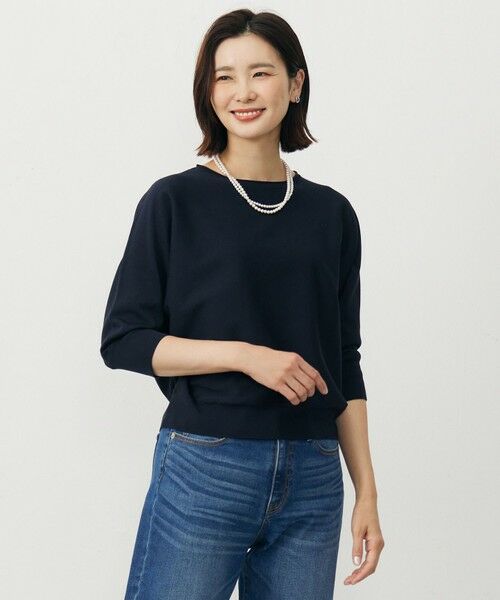 L size ONWARD(大きいサイズ)/エルサイズオンワード 【WEB限定カラーあり・洗える・抗菌防臭】COTTON POLYESTER ドルマンスリーブ ニット ネイビー系 T13