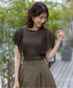 L size ONWARD(大きいサイズ) / エルサイズオンワード ニット・セーター | 【洗える】レーシーフレアスリーブ ニット