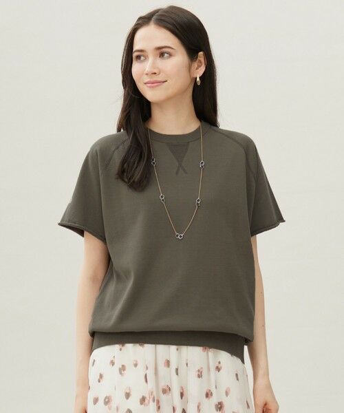 L size ONWARD(大きいサイズ)/エルサイズオンワード 【洗える】コットンループバックスウェット ニット ダークカーキ 44 L size ONWARD(大きいサイズ)/エルサイズオンワード 【洗える】コットンループバックスウェット ニット ダークカーキ 44