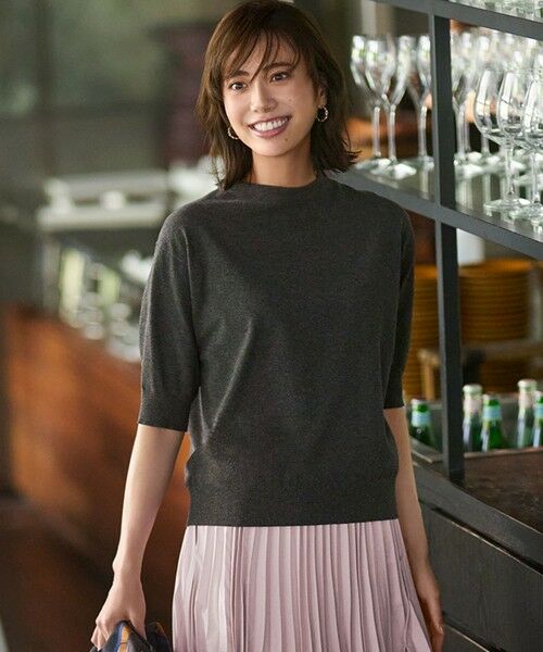 L size ONWARD(大きいサイズ)/エルサイズオンワード 【洗える/吊り干しOK】ヴィスコースストレッチ パフスリーブ ニット グレー系 44