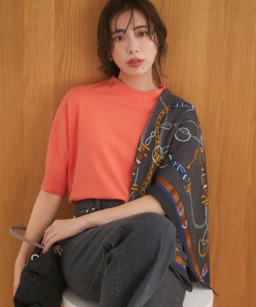 L size ONWARD(大きいサイズ) / エルサイズオンワード ニット・セーター | 【洗える/吊り干しOK】ヴィスコースストレッチ パフスリーブ ニット(オレンジ系)