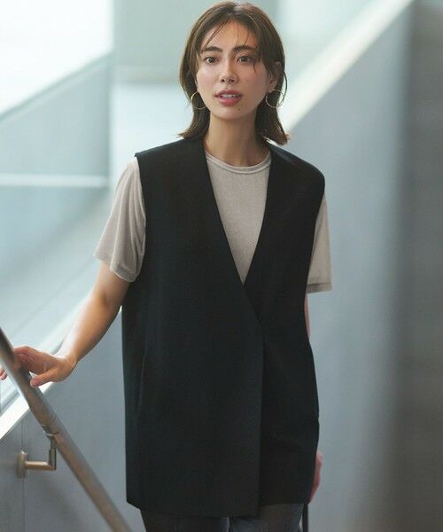 L size ONWARD(大きいサイズ)/エルサイズオンワード 【洗える/吊り干しOK】ヴィスコースストレッチ ニットベスト ブラック系 46