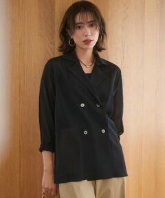 L size ONWARD(大きいサイズ) / エルサイズオンワード テーラードジャケット | 【洗える】シアー ダブルブレスト ニット ジャケット